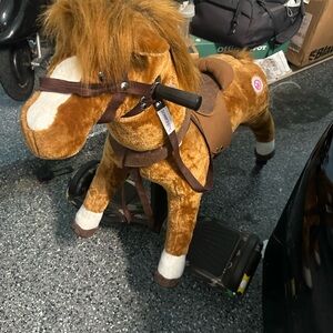Plush Ride-On Pony Toy in Brown - Kids Toys Power Pony
